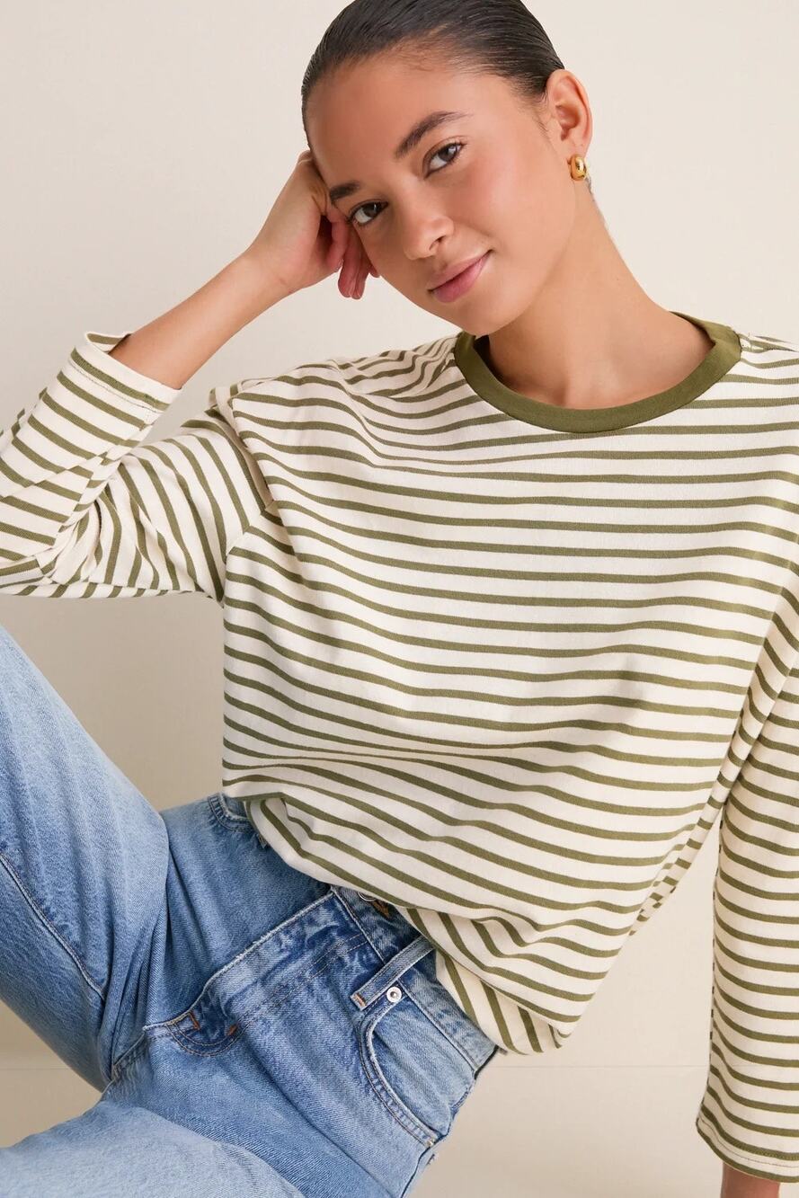 Tuckernuck Pomander Place Olive Striped Knit Popover Small